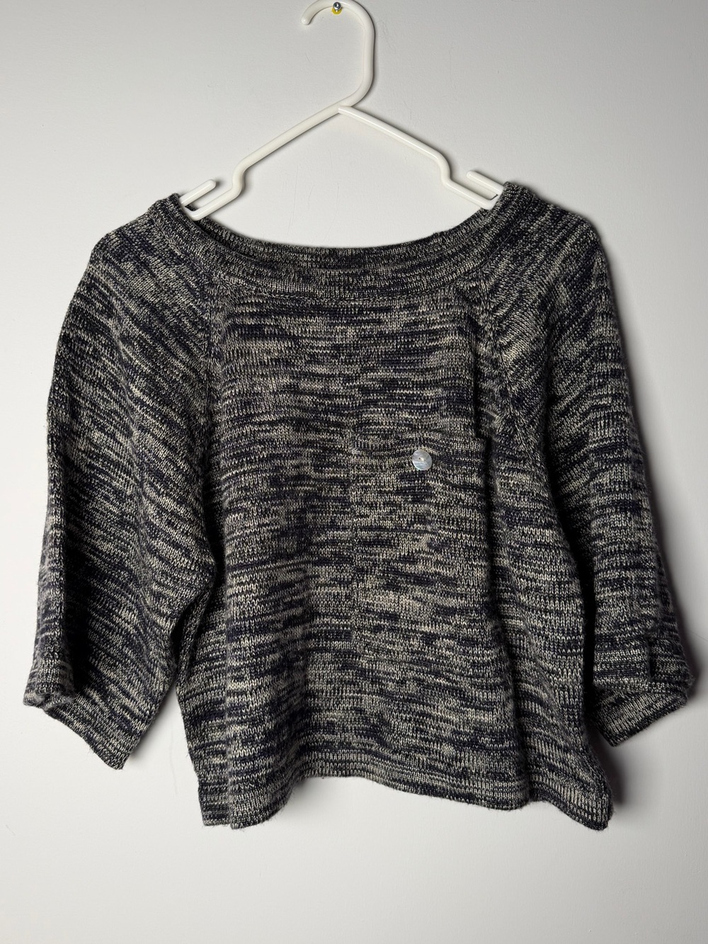 Marled Black & White Scoop Neck Pullover Sweater Crop Boxy Fit